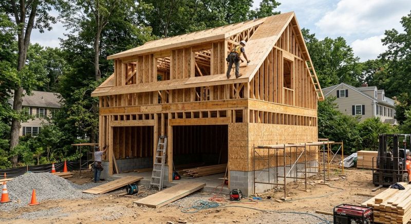 Two Story Garage Construction in Conroe, TX
